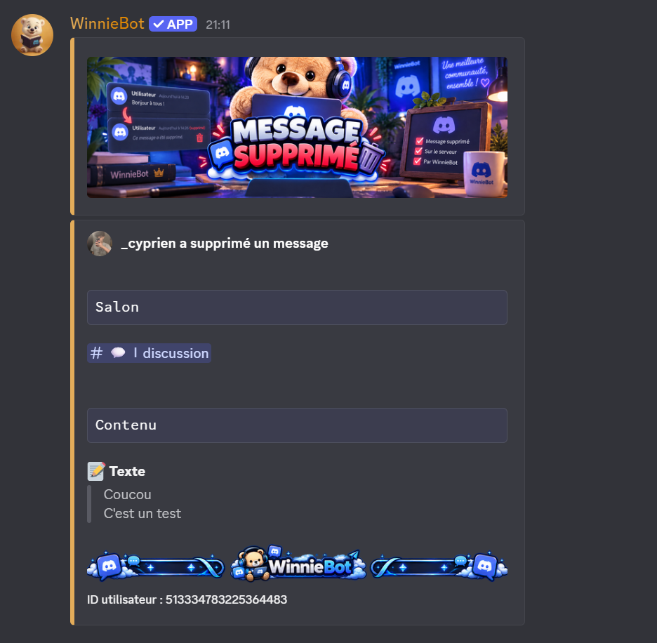 Log Discord d’un message supprimé